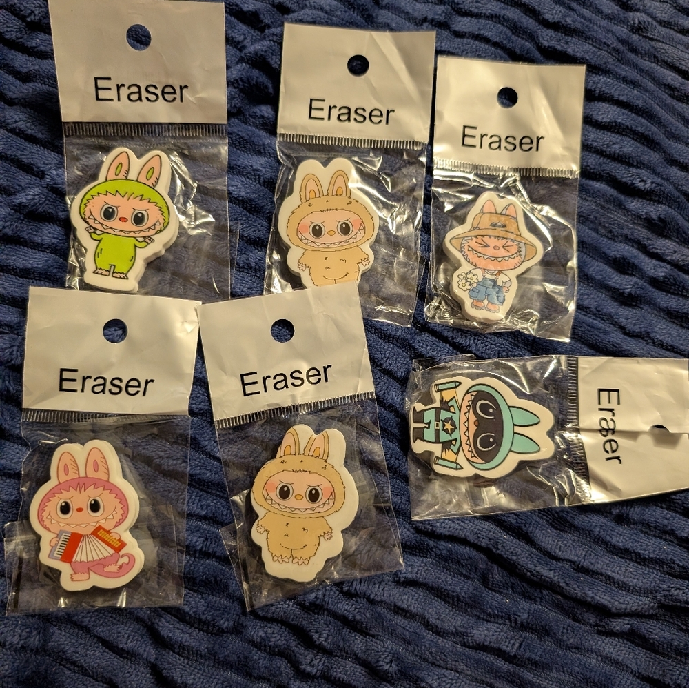 🦋 Lot Of 7 Labubu Erasers